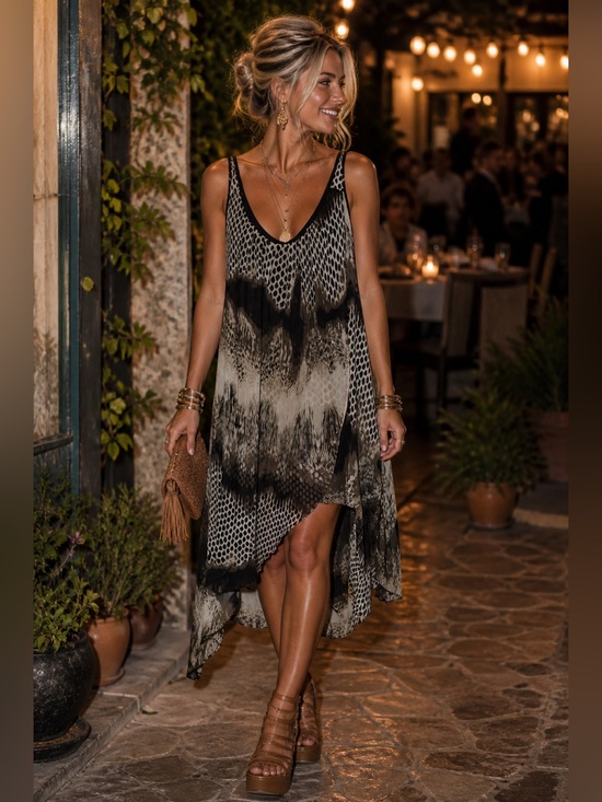 Point Zero Dresses & Skirts - Point Zero Black and Cream Sleeveless High-Low V-Neck Dress